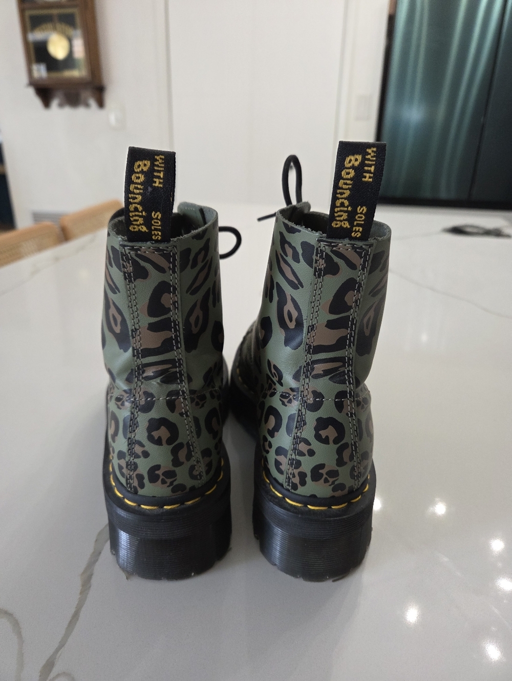 Dr. Martens Olive and Black Leopard Print Platform Combat Boots - Picture 4 of 7